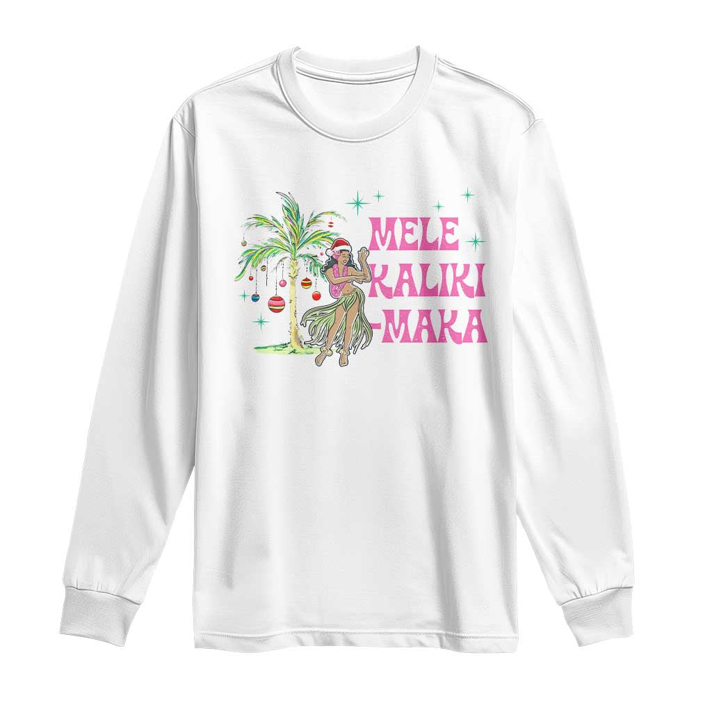 Christmas In Hawaii Long Sleeve Shirt Mele Kalikimaka Hula Girls Palm Tree TS11 White Print Your Wear