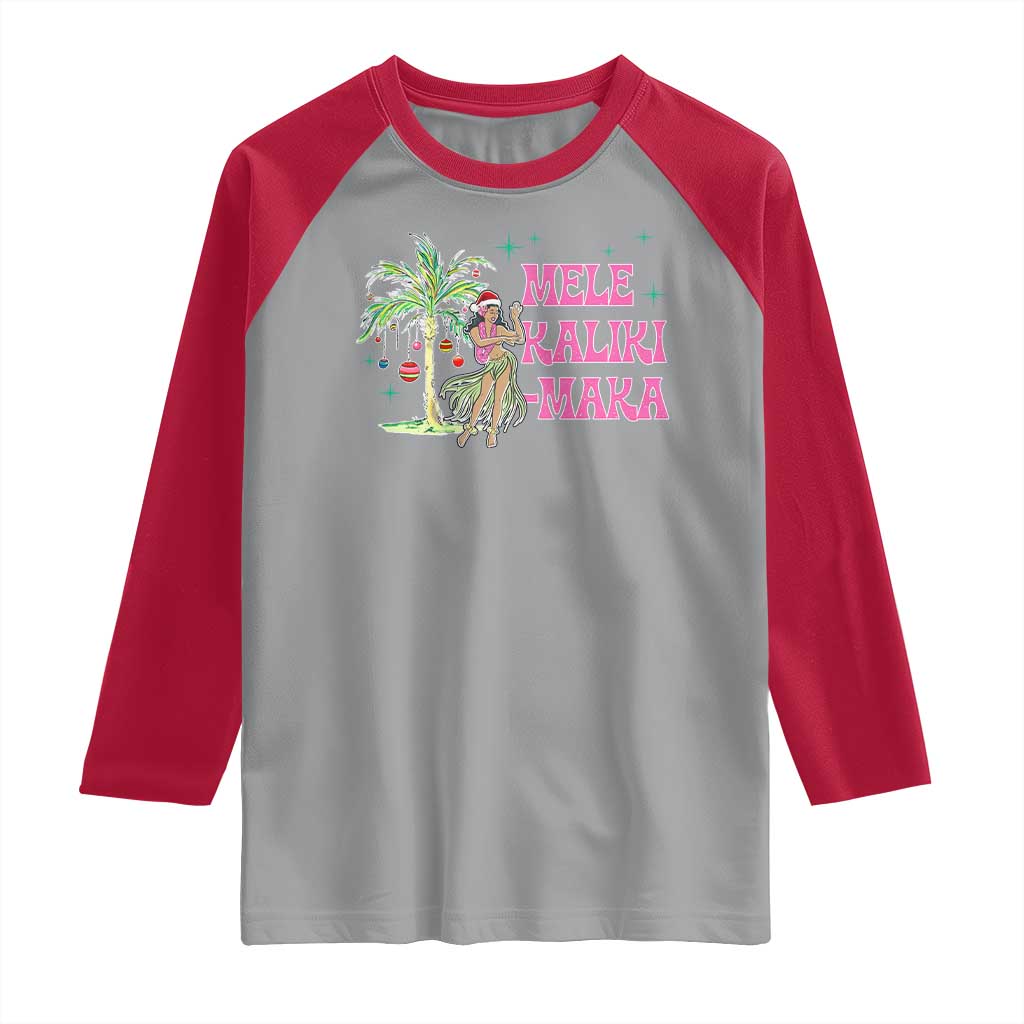 Christmas In Hawaii Raglan Shirt Mele Kalikimaka Hula Girls Palm Tree TS11 Sport Gray Red Print Your Wear