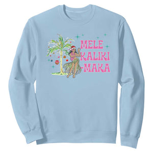 Christmas In Hawaii Sweatshirt Mele Kalikimaka Hula Girls Palm Tree TS11 Light Blue Print Your Wear