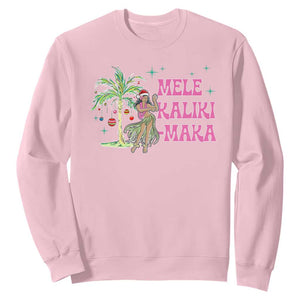 Christmas In Hawaii Sweatshirt Mele Kalikimaka Hula Girls Palm Tree TS11 Light Pink Print Your Wear