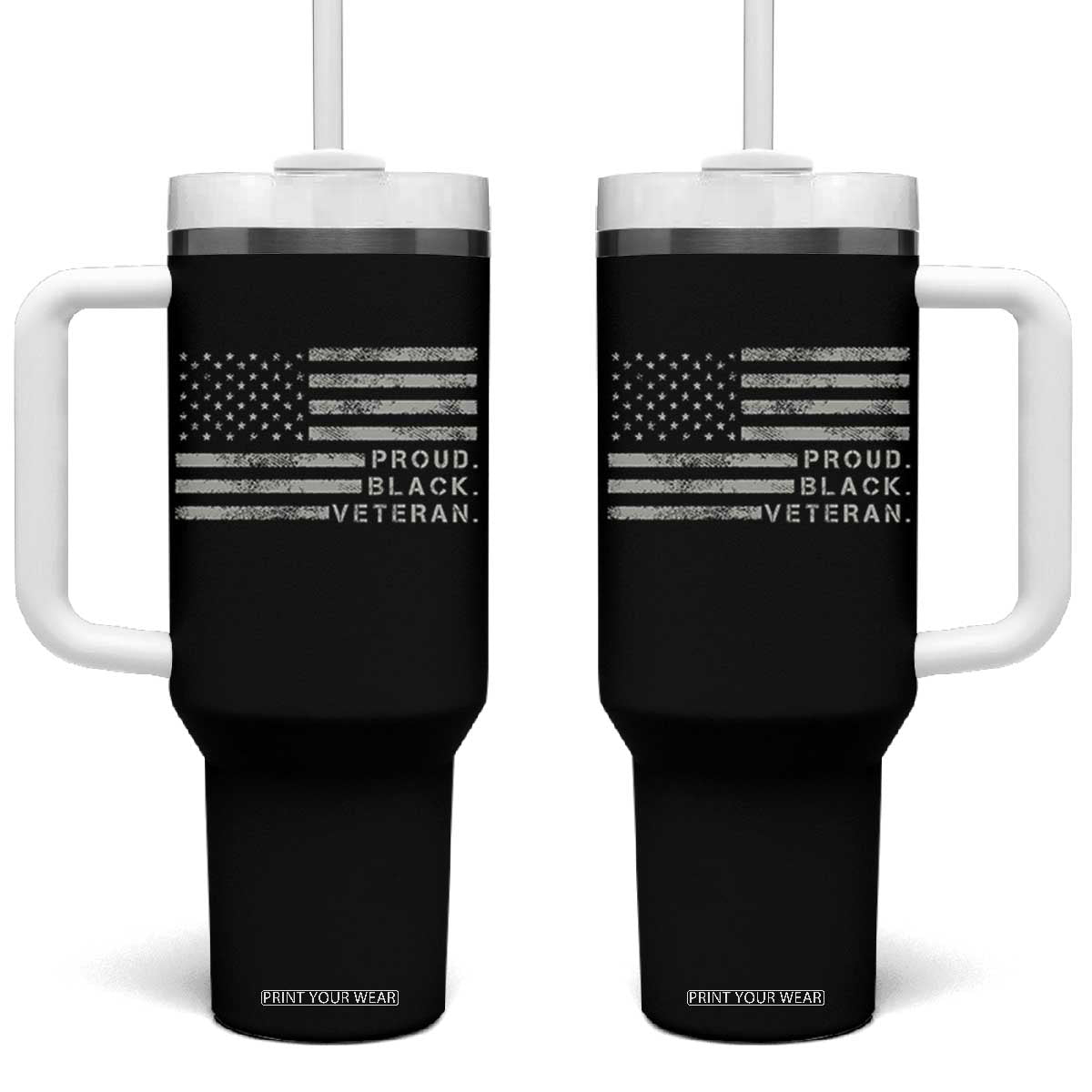 Proud Black Veteran Tumbler With Handle Veterans Day Proud Vintage American Flag Military TS11 One Size: 40 oz Black Print Your Wear