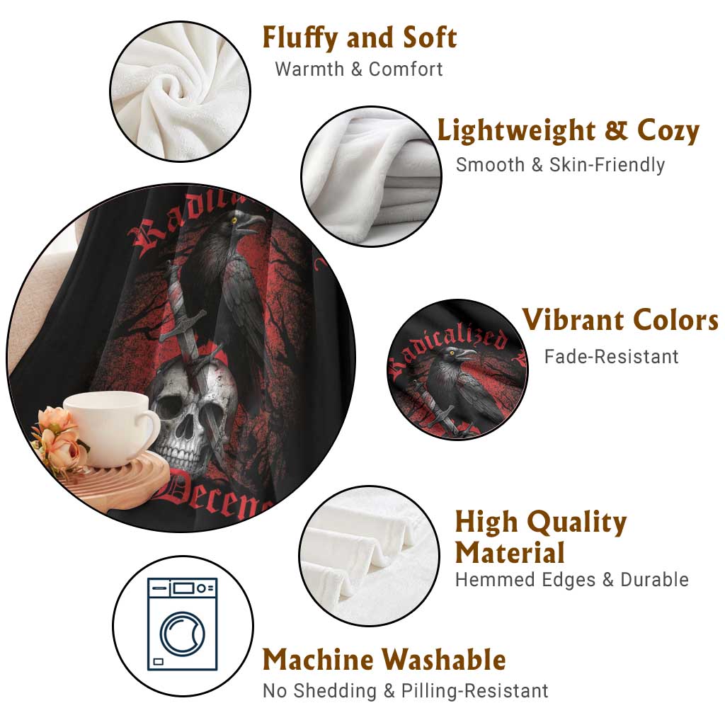 Radicalized By Basic Decency Throw Blanket Vintage Gothic Victorian Crow Skull TS11 Print Your Wear