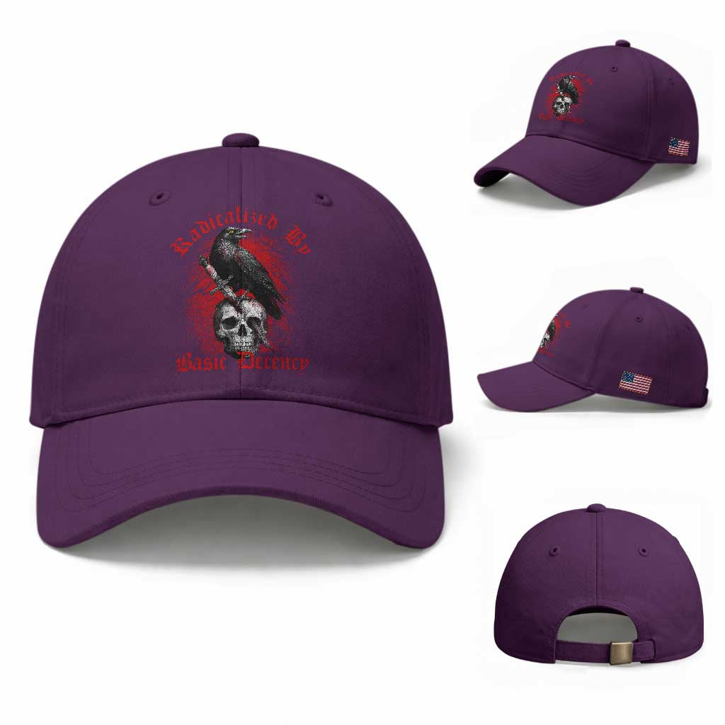 Radicalized By Basic Decency Baseball Cap Vintage Gothic Victorian Crow Skull TS11 Baseball Cap Universal Fit Purple Print Your Wear