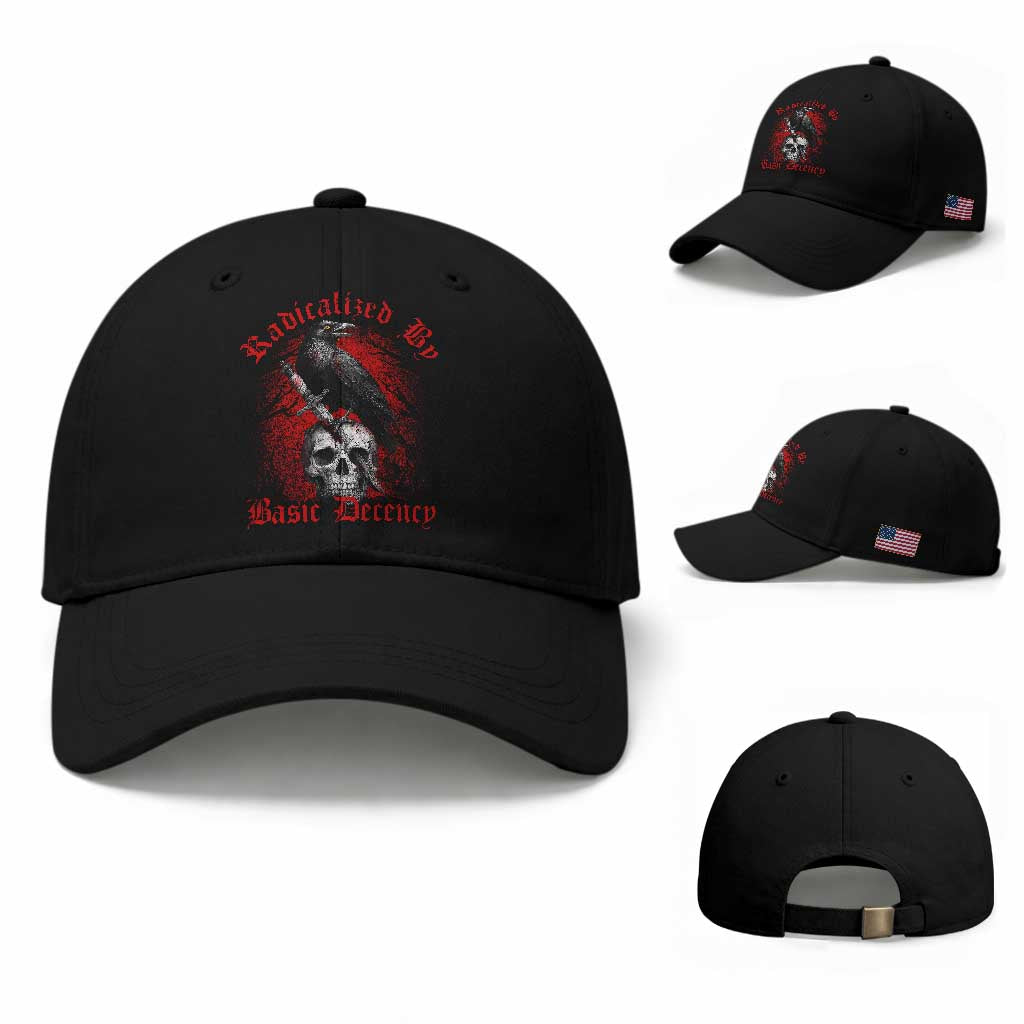 Radicalized By Basic Decency Baseball Cap Vintage Gothic Victorian Crow Skull TS11 Baseball Cap Universal Fit Black Print Your Wear