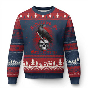 Radicalized By Basic Decency Ugly Christmas Sweater Vintage Gothic Victorian Crow Skull TS11 Navy Red Print Your Wear