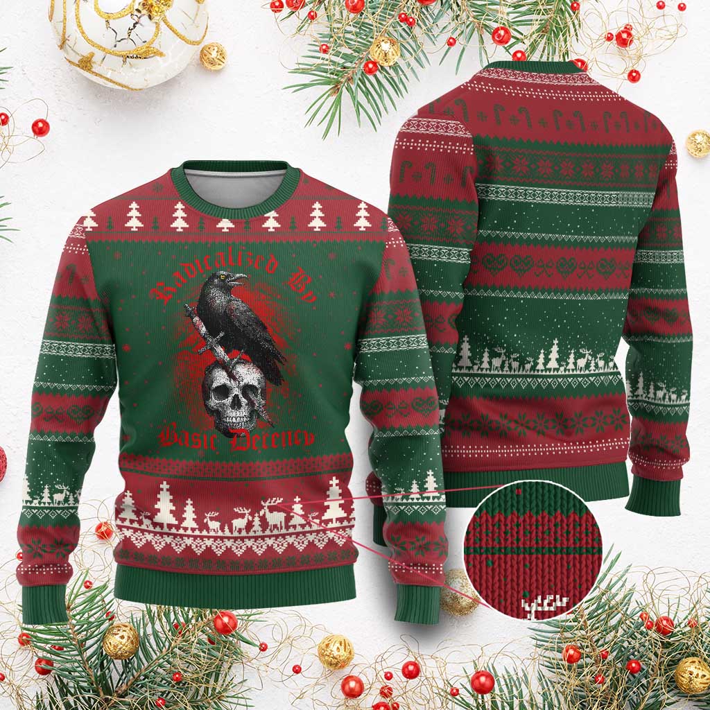 Radicalized By Basic Decency Ugly Christmas Sweater Vintage Gothic Victorian Crow Skull TS11 Red Green Print Your Wear