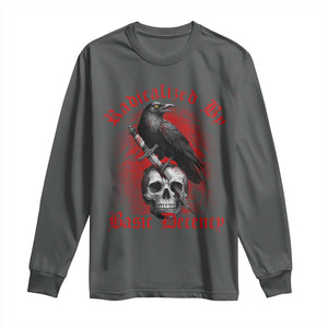 Radicalized By Basic Decency Long Sleeve Shirt Vintage Gothic Victorian Crow Skull TS11 Dark Heather Print Your Wear