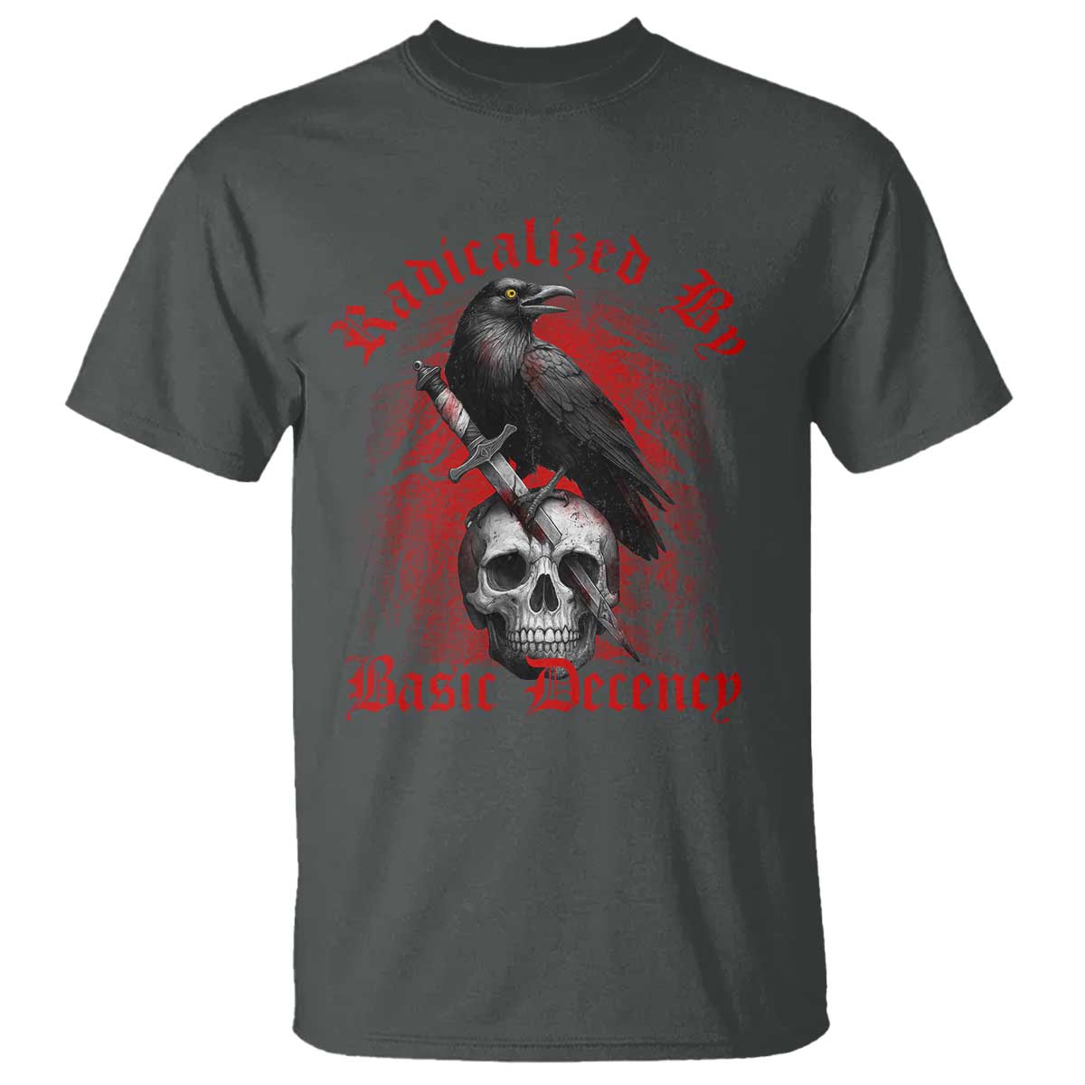 Radicalized By Basic Decency T Shirt Vintage Gothic Victorian Crow Skull TS11 Dark Heather Print Your Wear