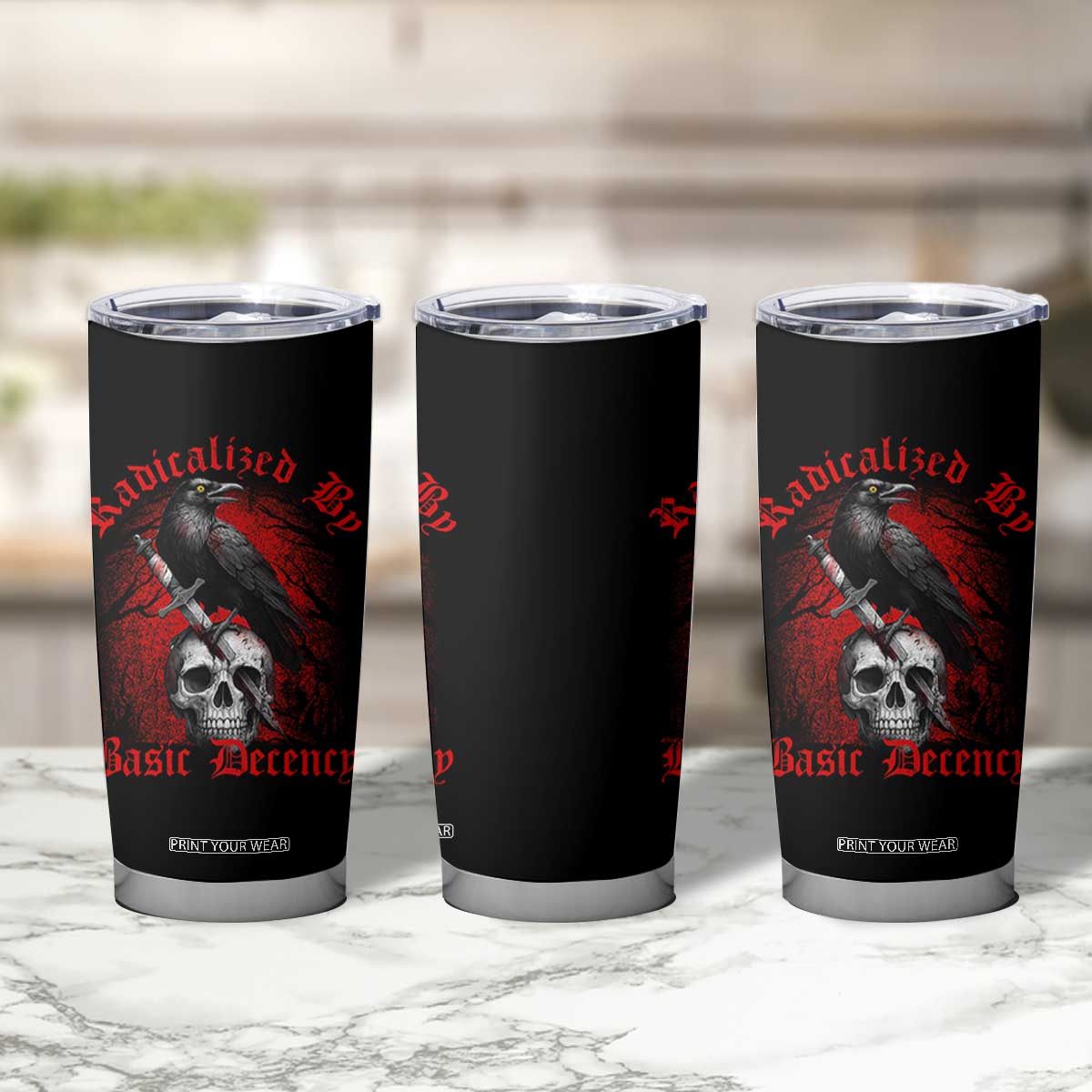 Radicalized By Basic Decency Tumbler Cup Vintage Gothic Victorian Crow Skull TS11 Print Your Wear