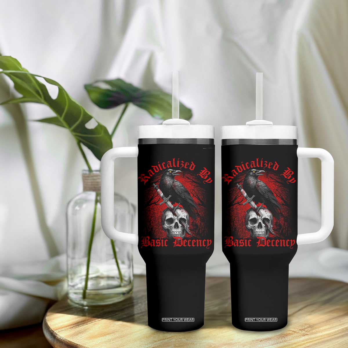 Radicalized By Basic Decency Tumbler With Handle Vintage Gothic Victorian Crow Skull TS11 Print Your Wear