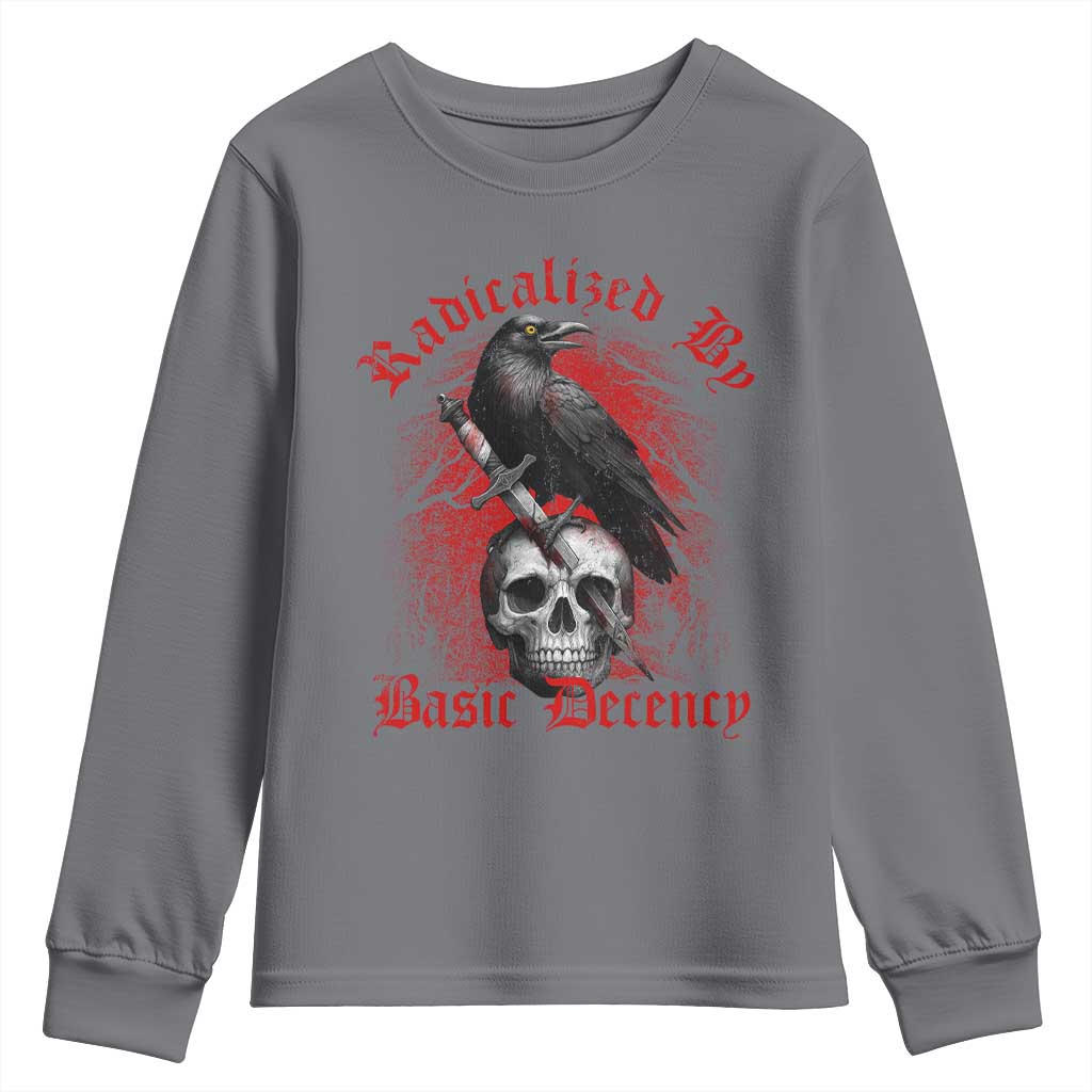 Radicalized By Basic Decency Youth Sweatshirt Vintage Gothic Victorian Crow Skull TS11 Charcoal Print Your Wear
