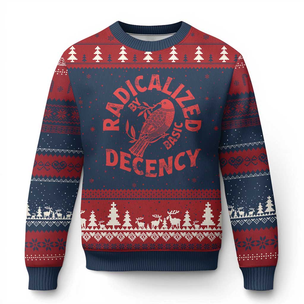 Radicalized By Basic Decency Ugly Christmas Sweater Feminist Activist TS11 Navy Red Print Your Wear