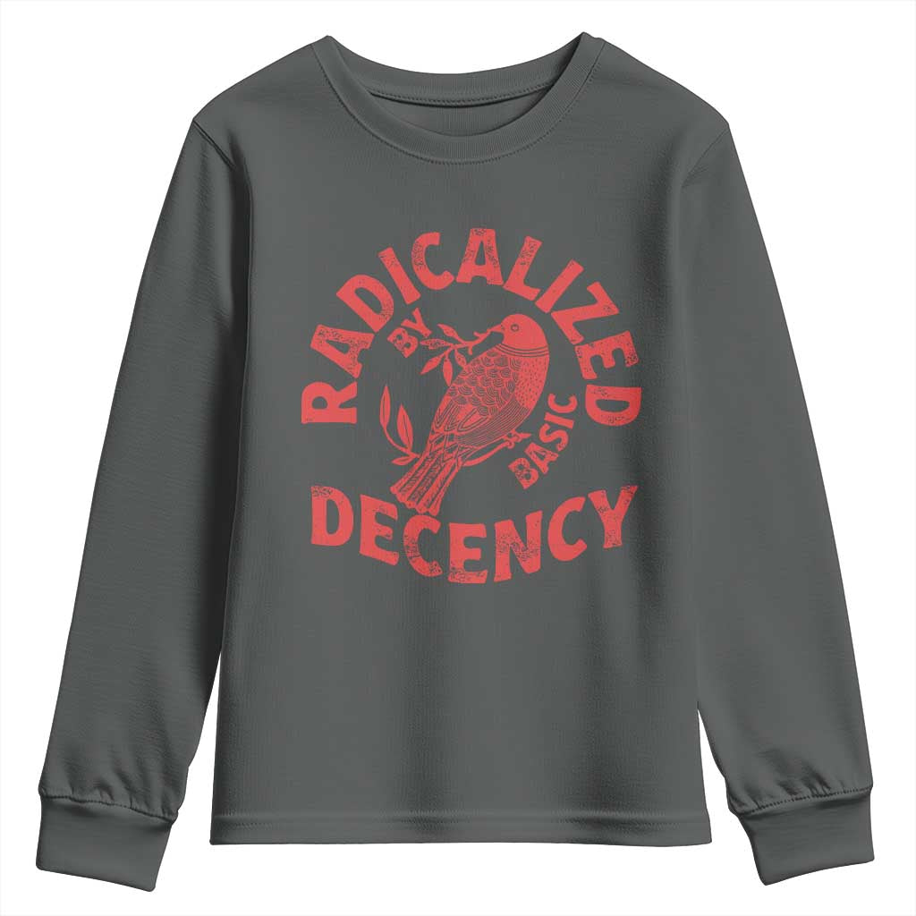Radicalized By Basic Decency Youth Sweatshirt Feminist Activist TS11 Dark Heather Print Your Wear