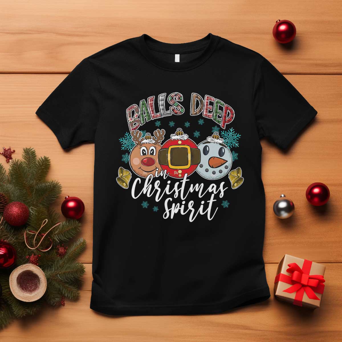 Funny Balls Deep In Christmas Spirit T Shirt Xmas Humorous Festive TS11 Black Print Your Wear