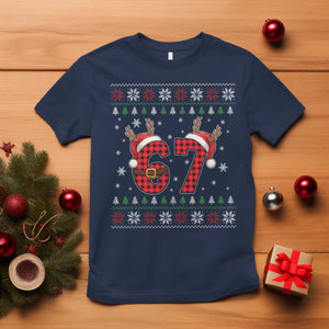 Funny 67 Six Seven Meme Brainrot Cringe Christmas Plaid Graphic T Shirt TS11 Navy Print Your Wear