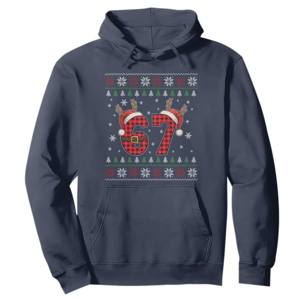 Funny 67 Six Seven Meme Brainrot Cringe Christmas Plaid Graphic Hoodie TS11 Navy Print Your Wear