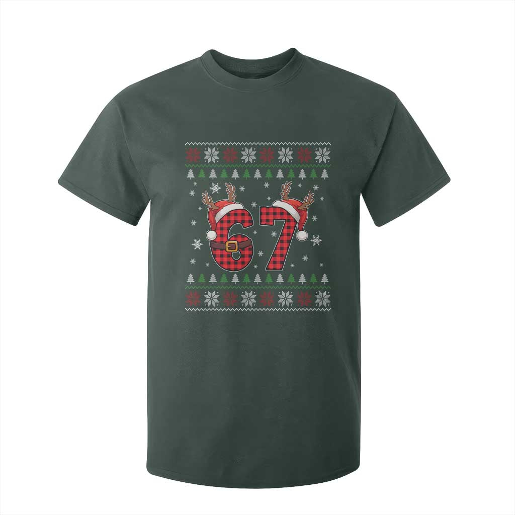 Funny 67 Six Seven Meme Brainrot Cringe Christmas Plaid Graphic T Shirt For Kid TS11 Dark Forest Green Print Your Wear