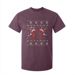 Funny 67 Six Seven Meme Brainrot Cringe Christmas Plaid Graphic T Shirt For Kid TS11 Maroon Print Your Wear