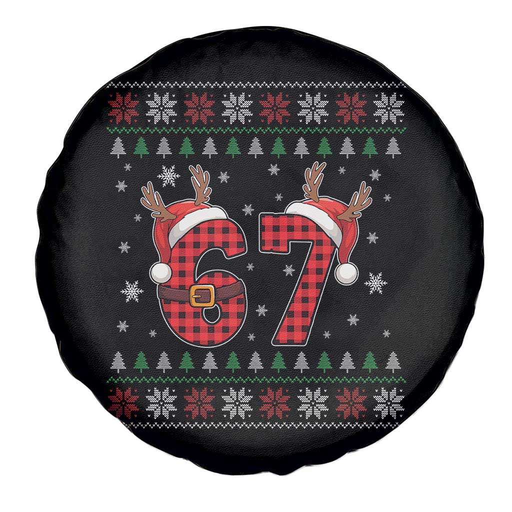 Funny 67 Six Seven Meme Brainrot Cringe Christmas Plaid Graphic Spare Tire Cover TS11 Print Your Wear