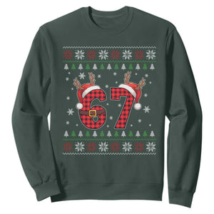 Funny 67 Six Seven Meme Brainrot Cringe Christmas Plaid Graphic Sweatshirt TS11 Dark Forest Green Print Your Wear