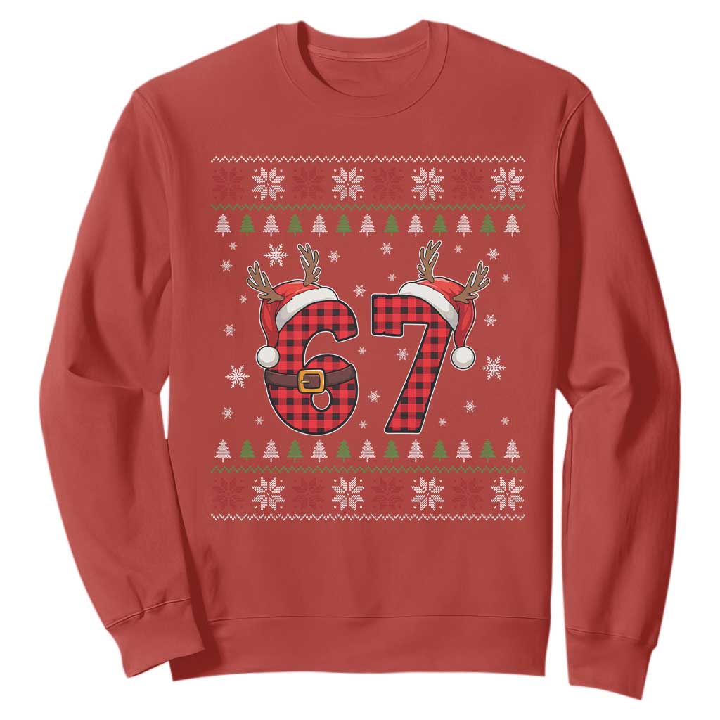 Funny 67 Six Seven Meme Brainrot Cringe Christmas Plaid Graphic Sweatshirt TS11 Red Print Your Wear