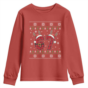 Funny 67 Six Seven Meme Brainrot Cringe Christmas Plaid Graphic Youth Sweatshirt TS11 Red Print Your Wear