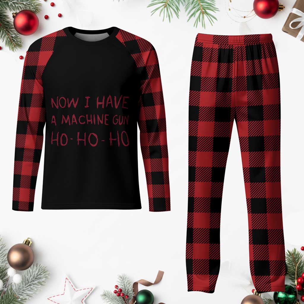 Now I Have A Machine Gun Plaid Pajama Set Funny Xmas 90s Movie TS11 Buffalo Plaid Print Your Wear