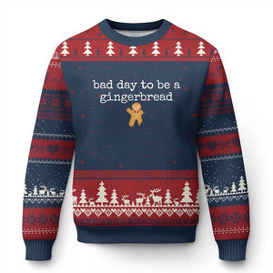 Funny Bad Day To Be A Gingerbread Xmas Ugly Christmas Sweater Xmas Cookie Lover TS11 Navy Red Print Your Wear