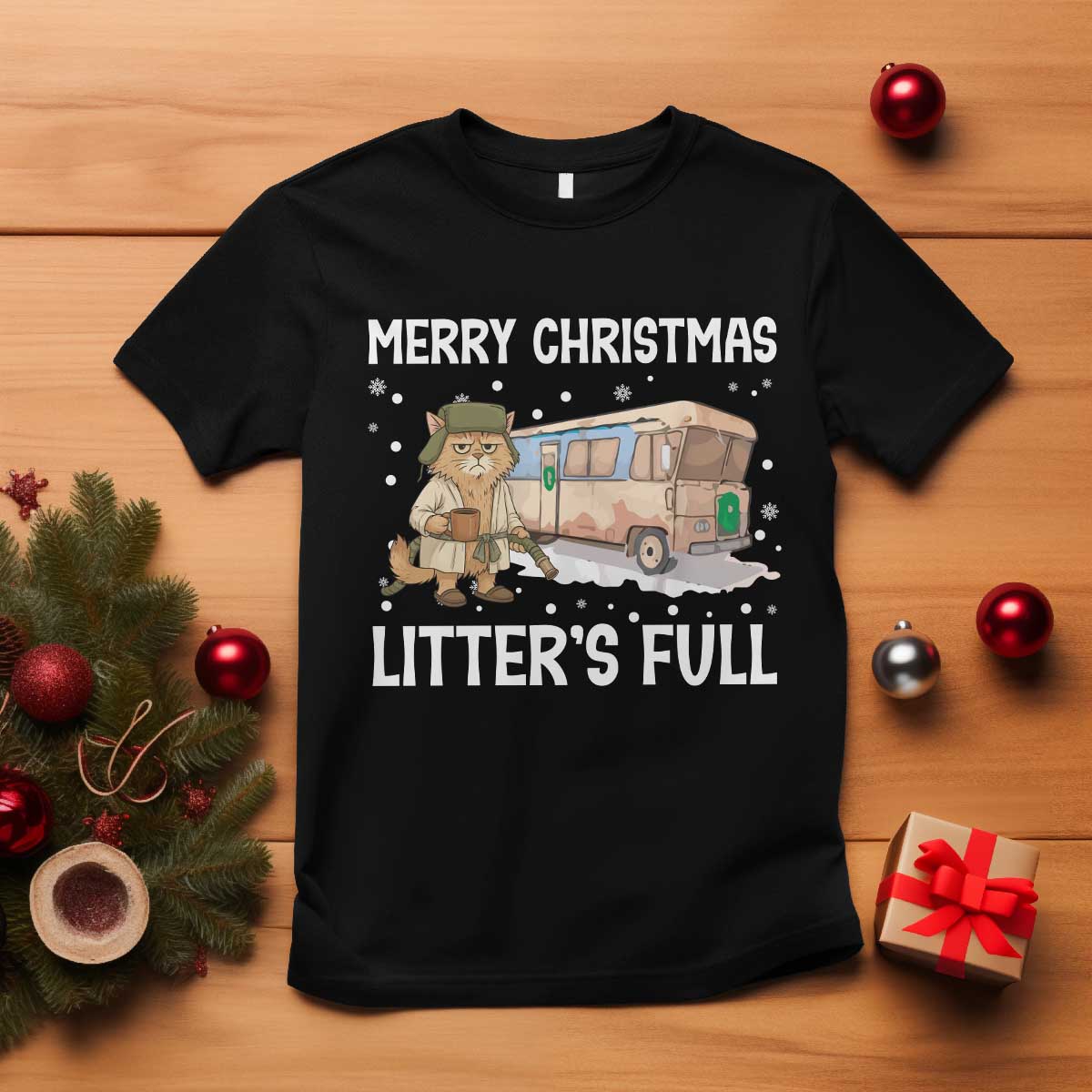 Funny Merry Christmas Litter's Full Cat Parody T Shirt Xmas Movie TS11 Black Print Your Wear