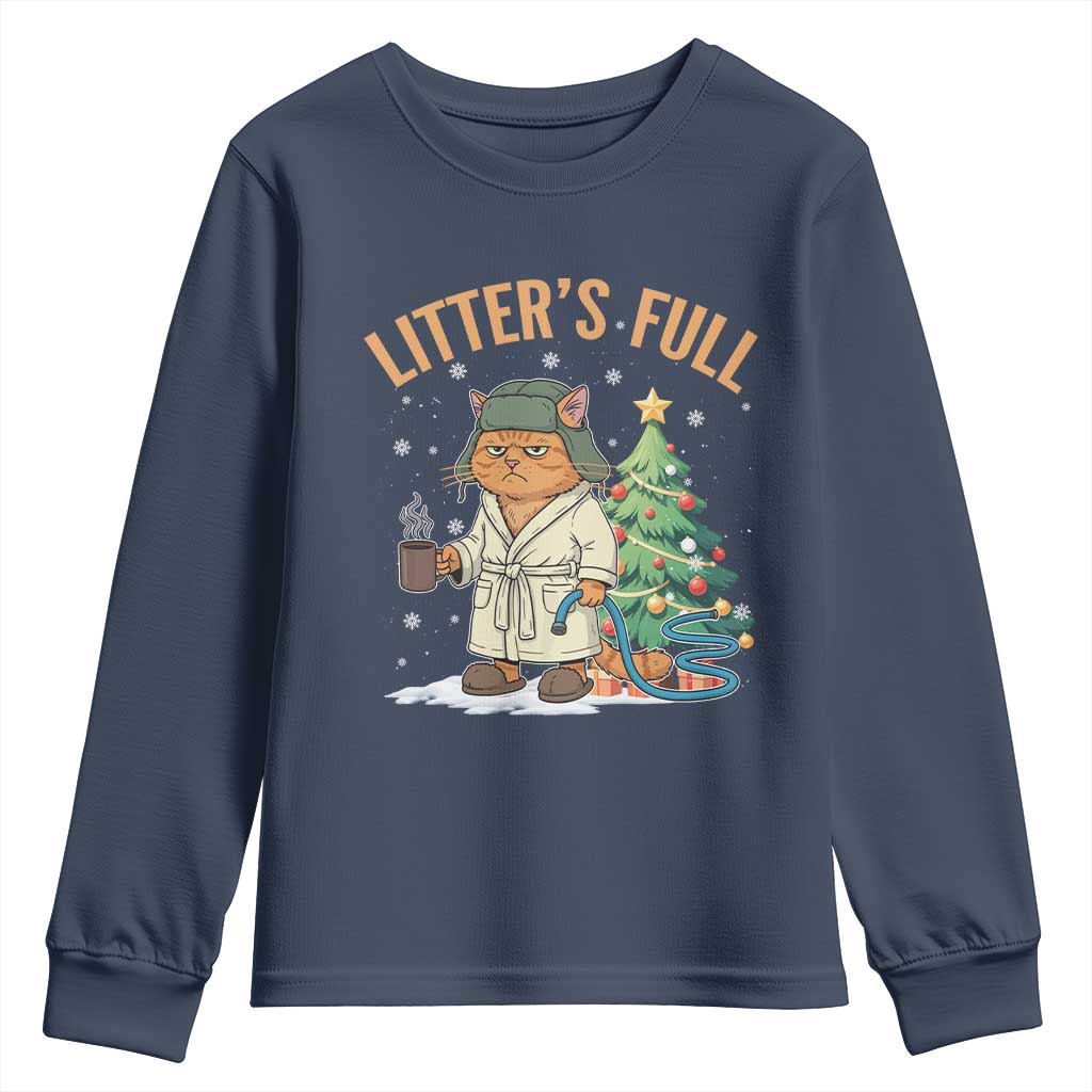 Funny Christmas Vacation Movie Litter's Full Cat Youth Sweatshirt Xmas Tree TS11 Navy Print Your Wear