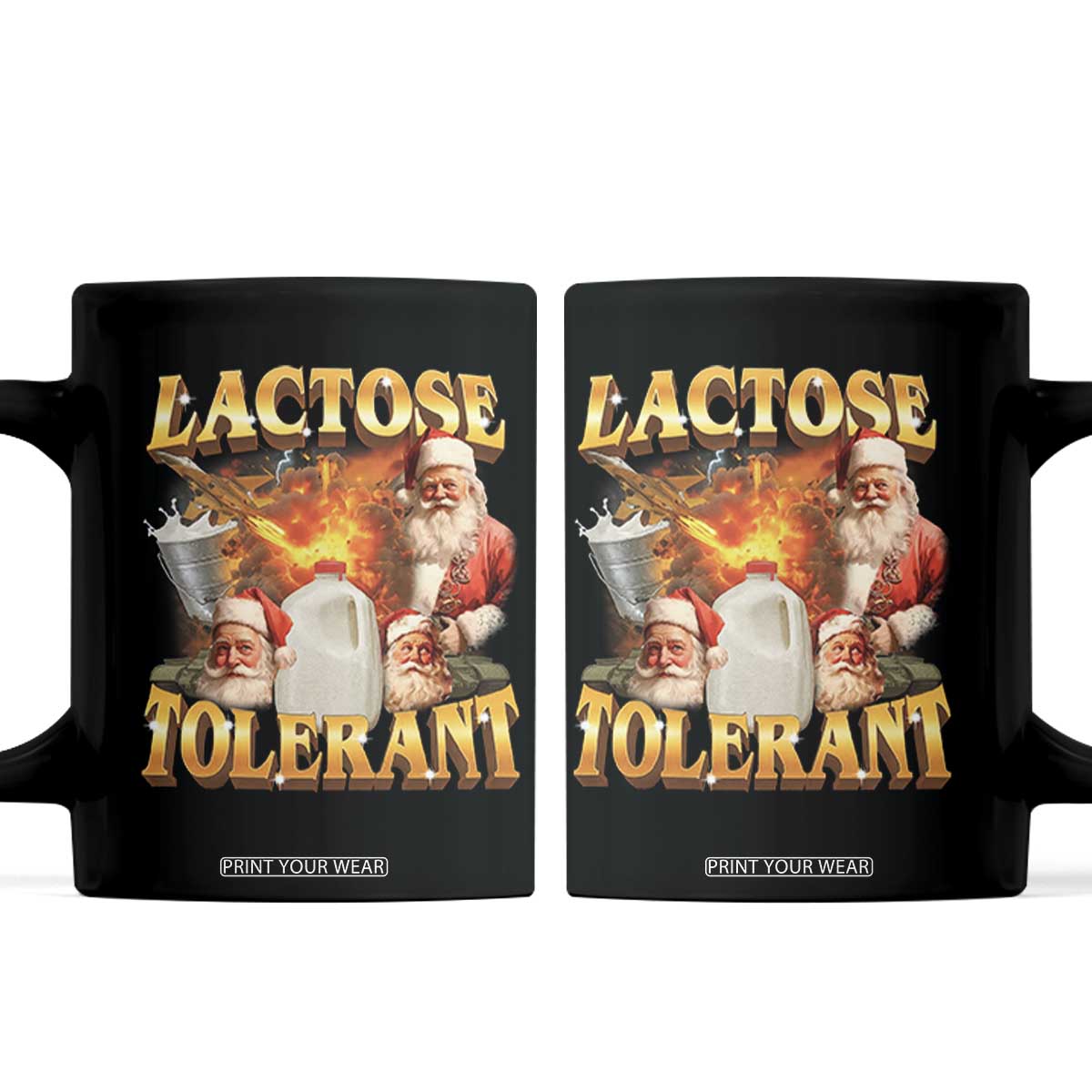 Funny Christmas Santa Lactose Tolerant Coffee Mug Xmas Tummy Ironic Sarcastic Meme TS11 Black Print Your Wear