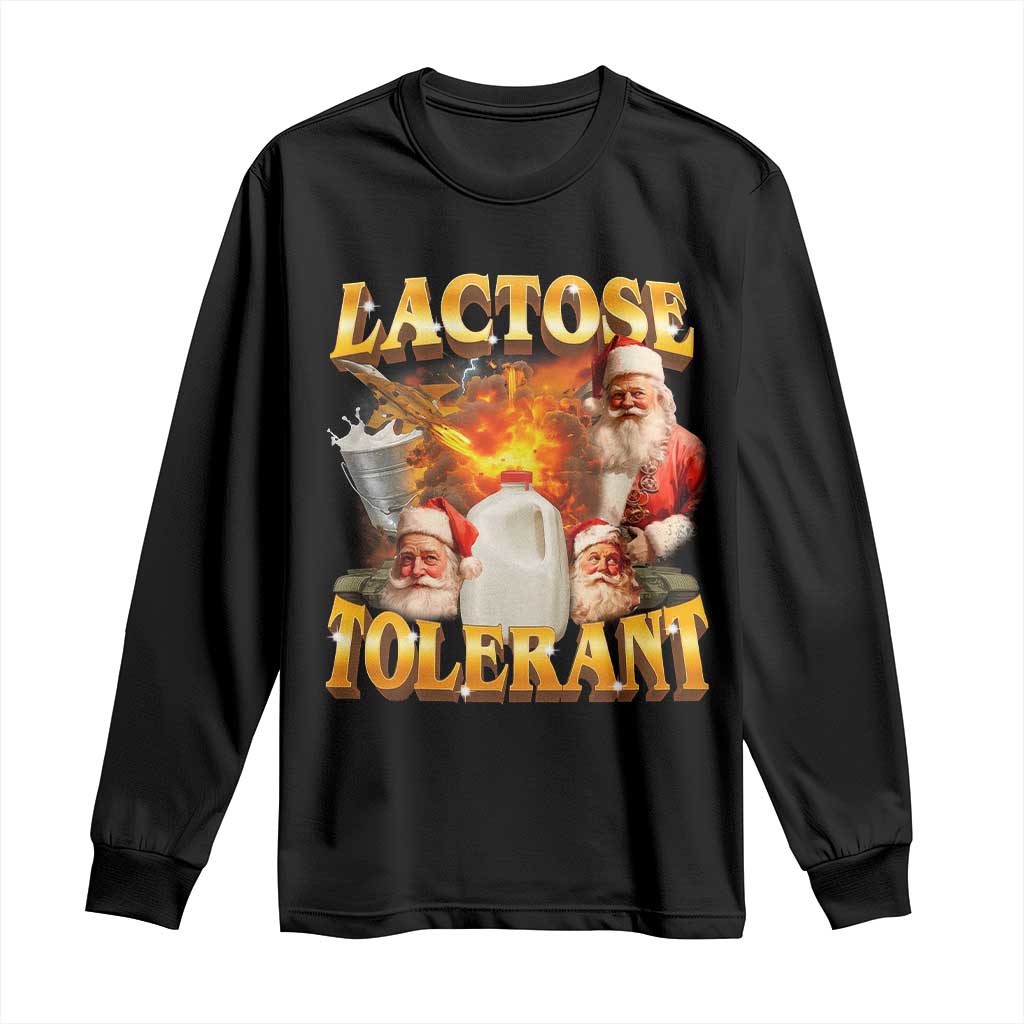 Funny Christmas Santa Lactose Tolerant Long Sleeve Shirt Xmas Tummy Ironic Sarcastic Meme TS11 Black Print Your Wear