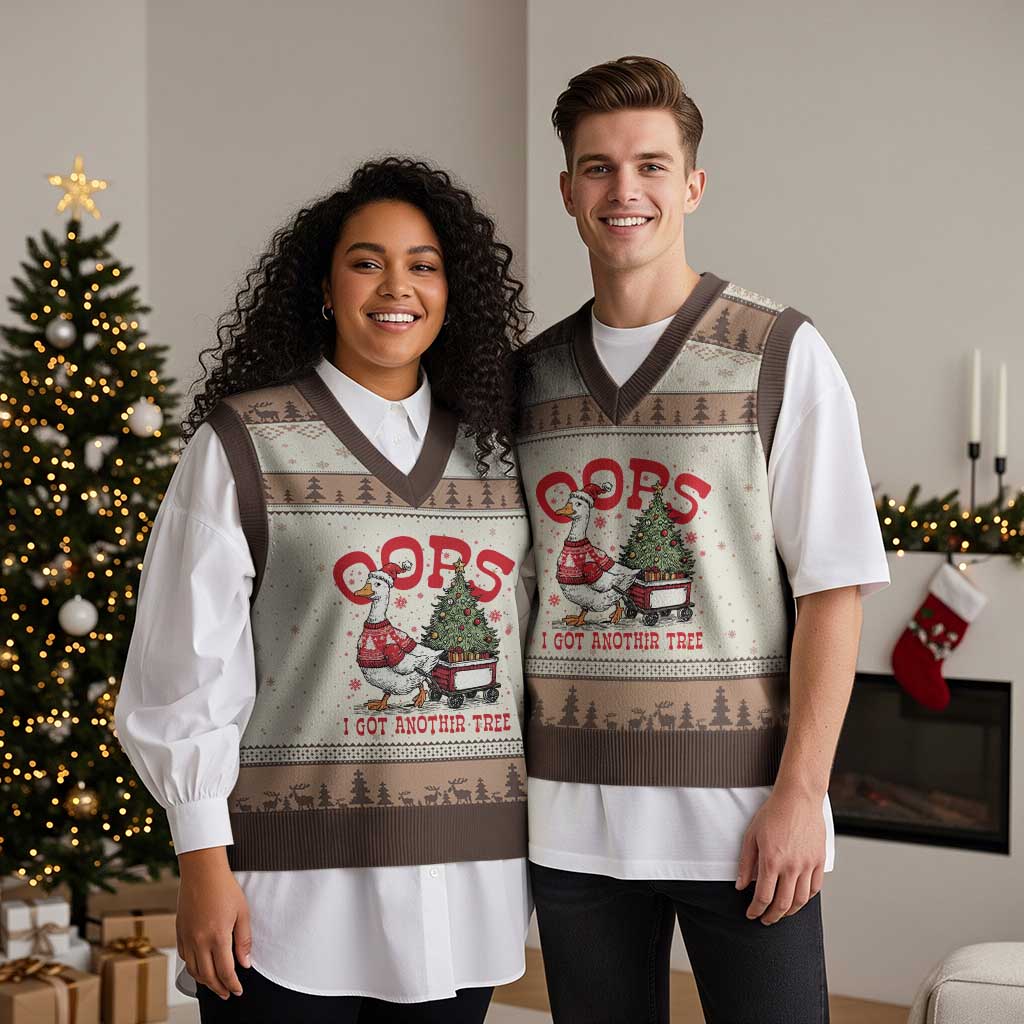Funny Oops I Got Another Tree Funny Xmas Goose V-Neck Knit Sweater Vest TS11 Mocha Mousse Print Your Wear