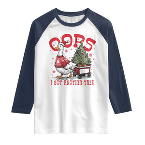 Funny Oops I Got Another Tree Funny Christmas Goose Raglan Shirt TS11 White Navy Print Your Wear
