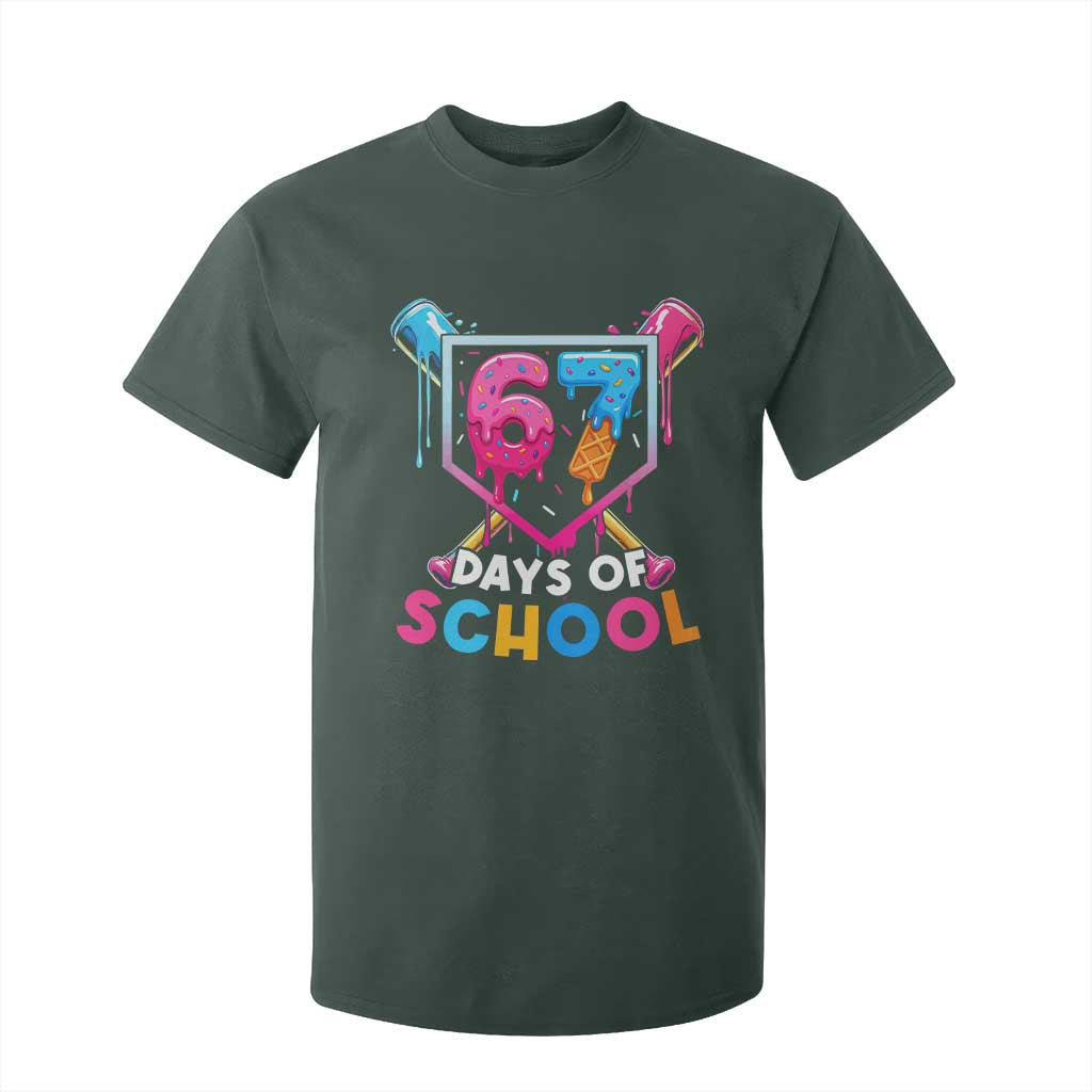 Funny 67 Days Of School Baseball Drip T Shirt For Kid Six Seven Meme Gen Alpha TS11 Dark Forest Green Print Your Wear