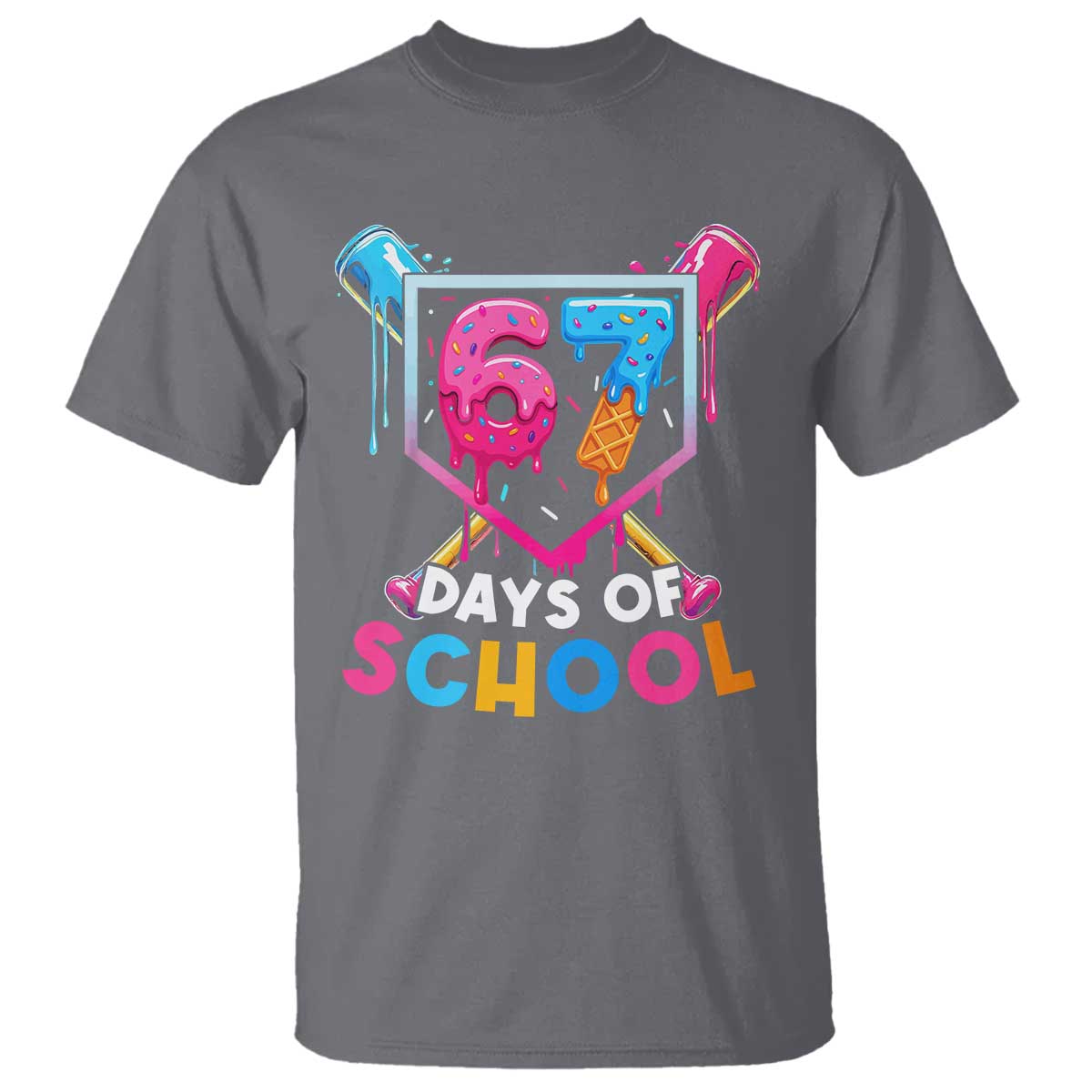 Funny 67 Days Of School Baseball Drip T Shirt Six Seven Meme Gen Alpha TS11 Charcoal Print Your Wear