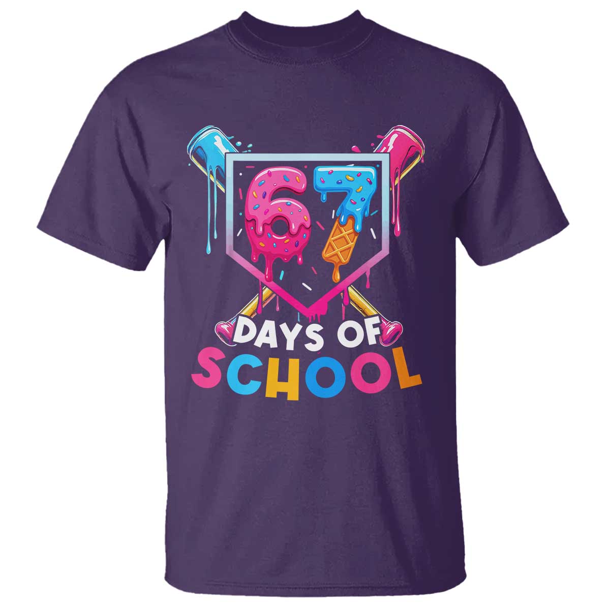 Funny 67 Days Of School Baseball Drip T Shirt Six Seven Meme Gen Alpha TS11 Purple Print Your Wear