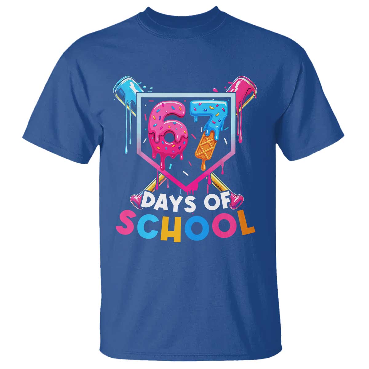 Funny 67 Days Of School Baseball Drip T Shirt Six Seven Meme Gen Alpha TS11 Royal Blue Print Your Wear