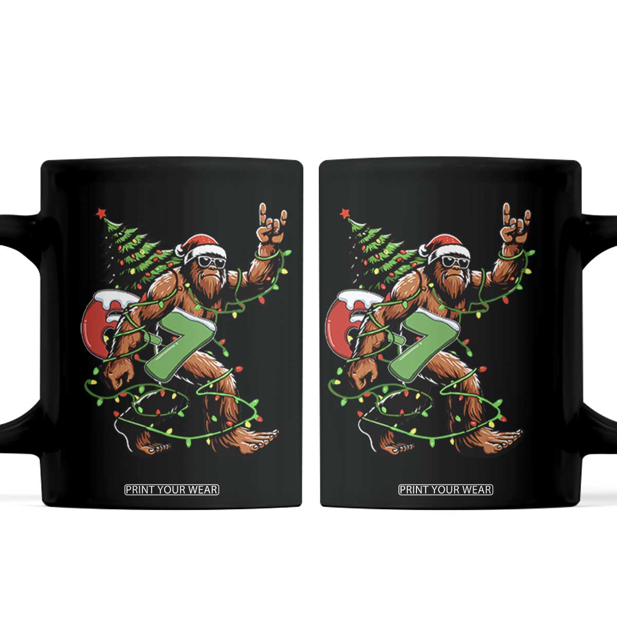 Funny Santa Bigfoot 67 Christmas Tree Xmas Lights Coffee Mug TS11 Black Print Your Wear