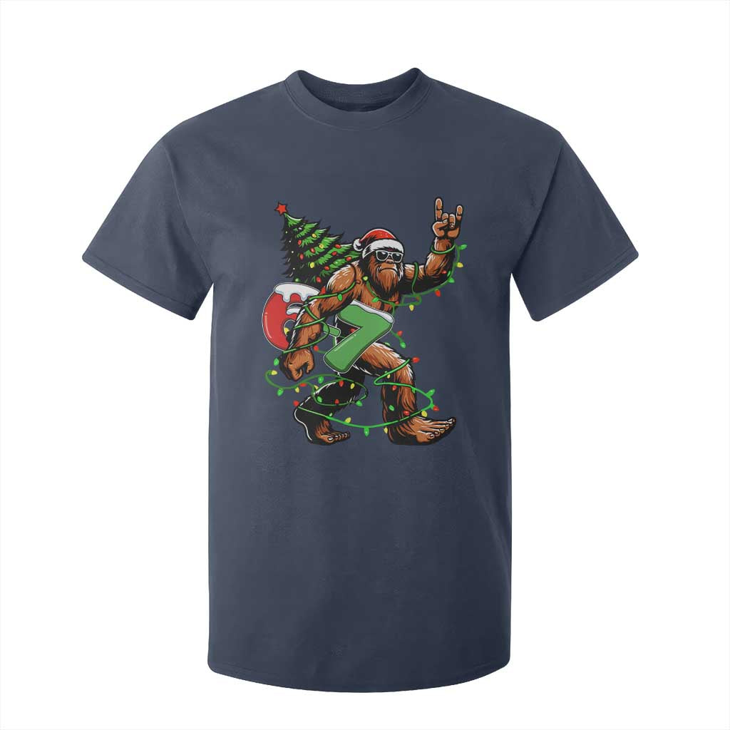 Funny Santa Bigfoot 67 Christmas Tree Xmas Lights T Shirt For Kid TS11 Navy Print Your Wear