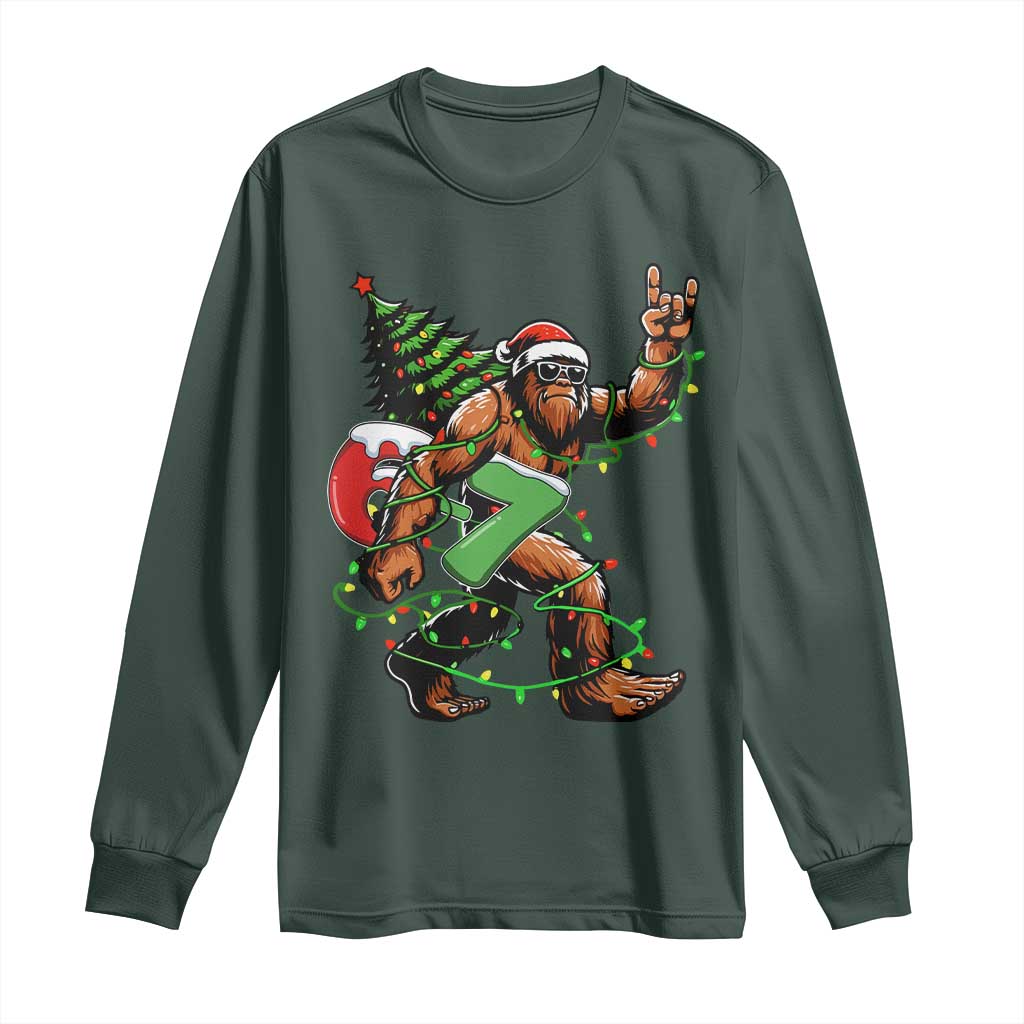Funny Santa Bigfoot 67 Christmas Tree Xmas Lights Long Sleeve Shirt TS11 Dark Forest Green Print Your Wear