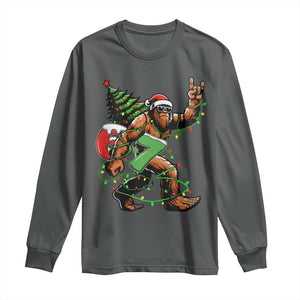 Funny Santa Bigfoot 67 Christmas Tree Xmas Lights Long Sleeve Shirt TS11 Dark Heather Print Your Wear