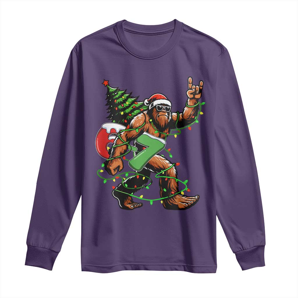 Funny Santa Bigfoot 67 Christmas Tree Xmas Lights Long Sleeve Shirt TS11 Purple Print Your Wear