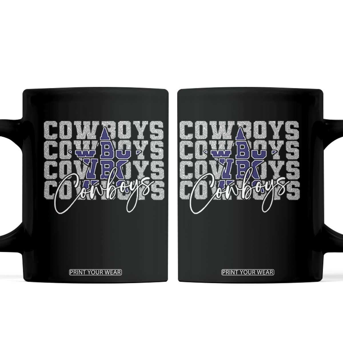 DFC Game Day Coffee Mug Blue Star Football Lover Faux Glitter TS11 Black Print Your Wear