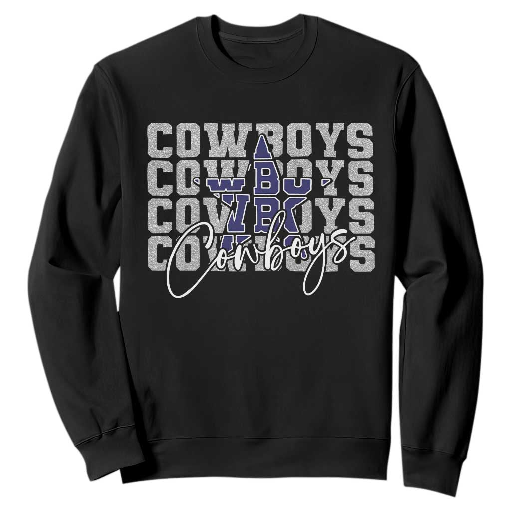 DFC Game Day Sweatshirt Blue Star Football Lover Faux Glitter TS11 Black Print Your Wear