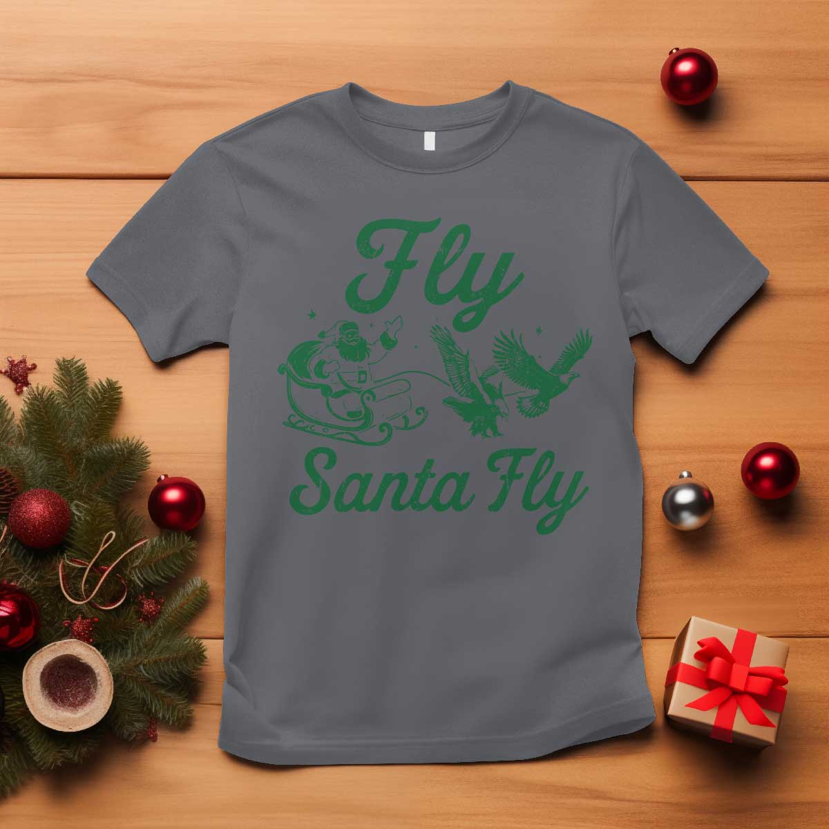 Funny Fly Santa Fly T Shirt Christmas Football PFE TS11 Charcoal Print Your Wear
