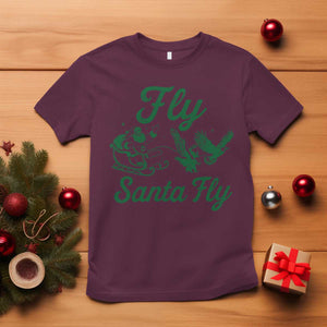 Funny Fly Santa Fly T Shirt Christmas Football PFE TS11 Maroon Print Your Wear