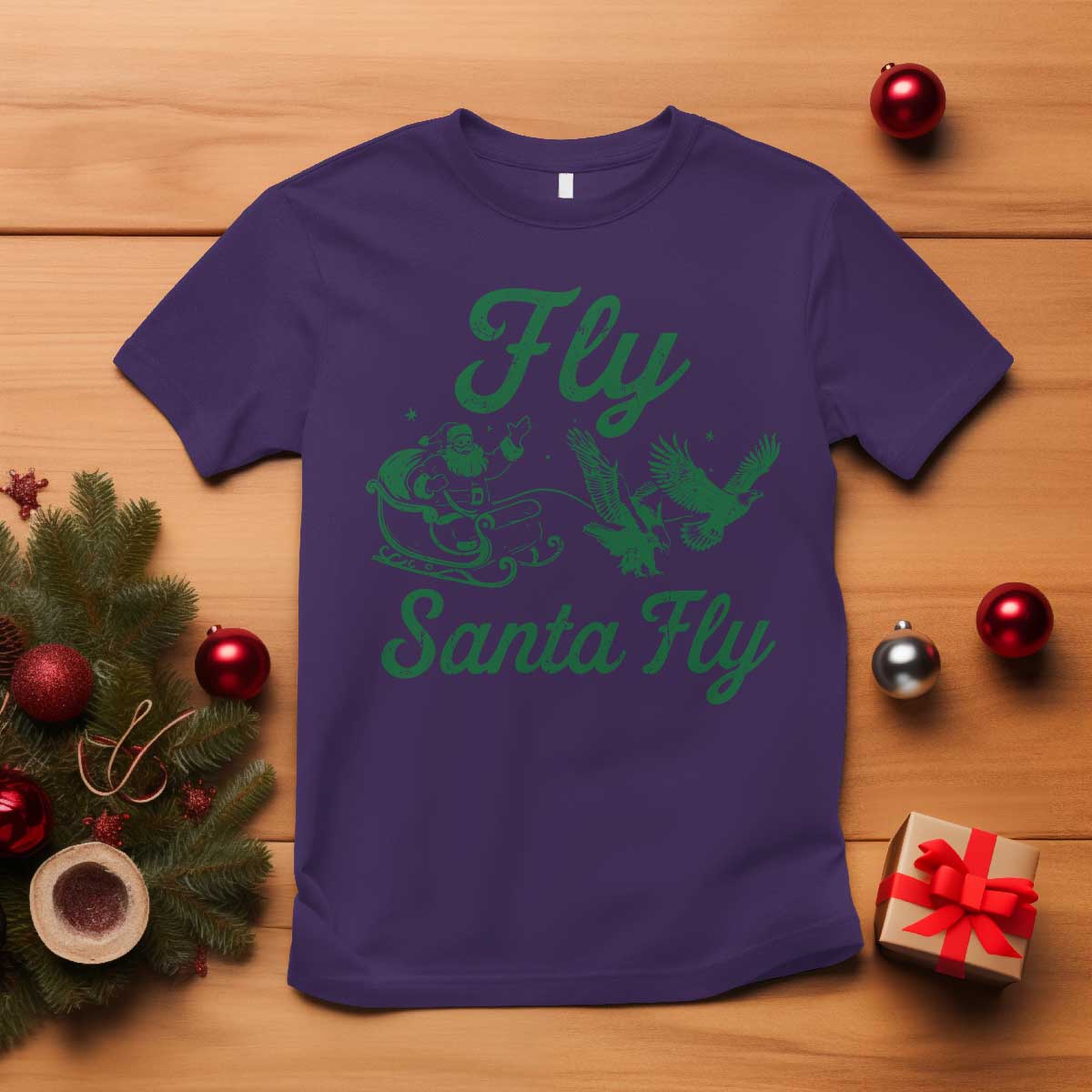 Funny Fly Santa Fly T Shirt Christmas Football PFE TS11 Purple Print Your Wear