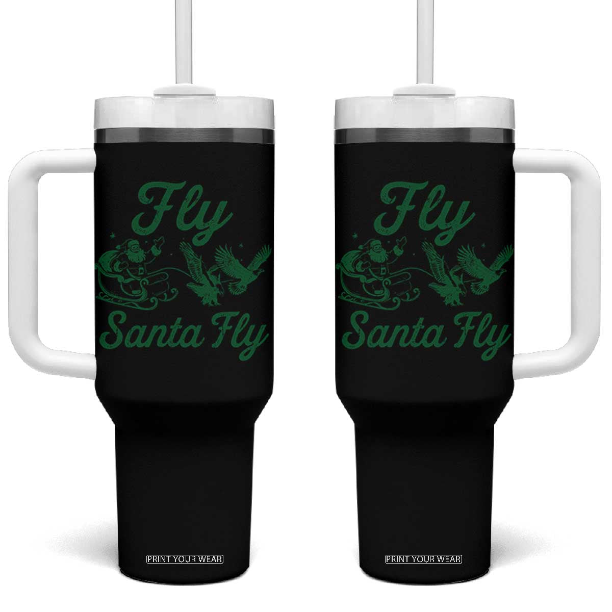 Funny Fly Santa Fly Tumbler With Handle Christmas Football PFE TS11 One Size: 40 oz Black Print Your Wear