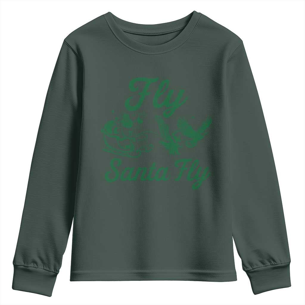 Funny Fly Santa Fly Youth Sweatshirt Christmas Football PFE TS11 Dark Forest Green Print Your Wear